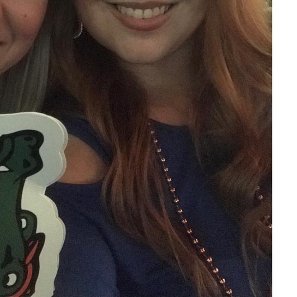 Vince Camuto royal blue size L cold shoulder long sleeve shirt / flutter back - Picture 4 of 8